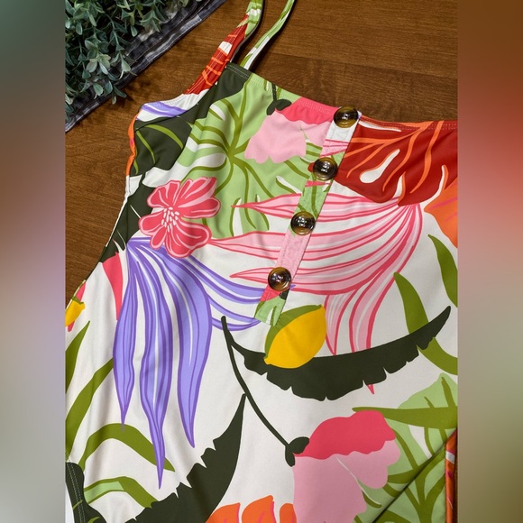 SOCIAL STANDARD BY SANCTUARY vibrant floral one piece swimsuit buttons size XL - Picture 4 of 13